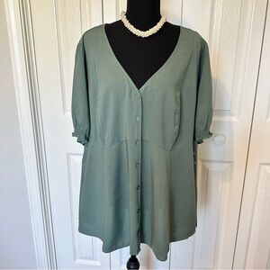 Torrid Size 2 (2X) Sage Green Button Front Babydoll Blouse Flowy Top